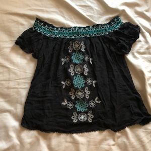 off the shoulder black floral top